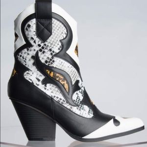 Faux leather ankle heeled boots